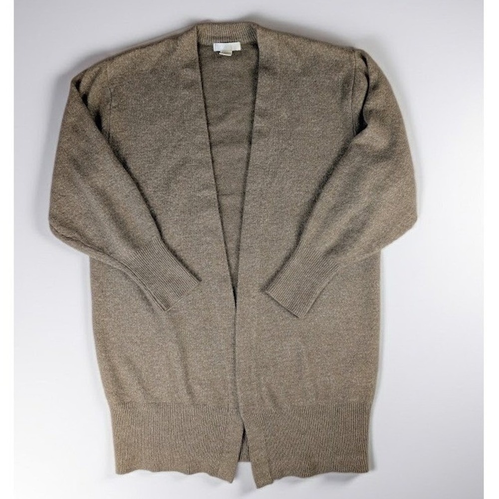 H&M Cardigan Wool Blend Taupe Longline Knit Cardigan Sweater Women's S